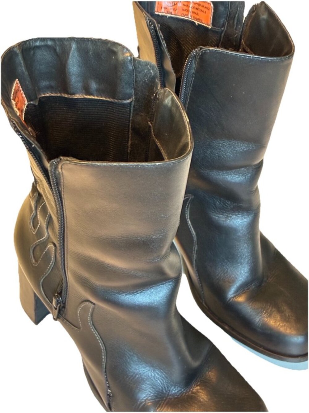 Harley-Davidson Scorch Women's 9M Black Leather Flame Biker Boots Twin Zip 81676